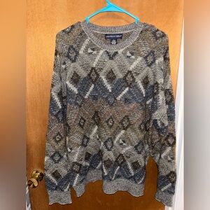 Men's Geometric Crewneck Sweater - Gray and Brown